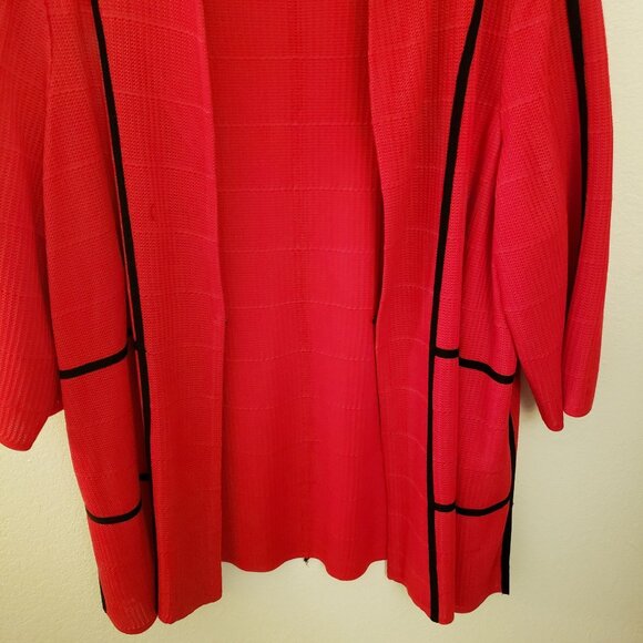 Ming Wang Red Cardigan with Black Trim Open Front 3/4th Sleeve Size 24/26W EUC - Picture 5 of 12